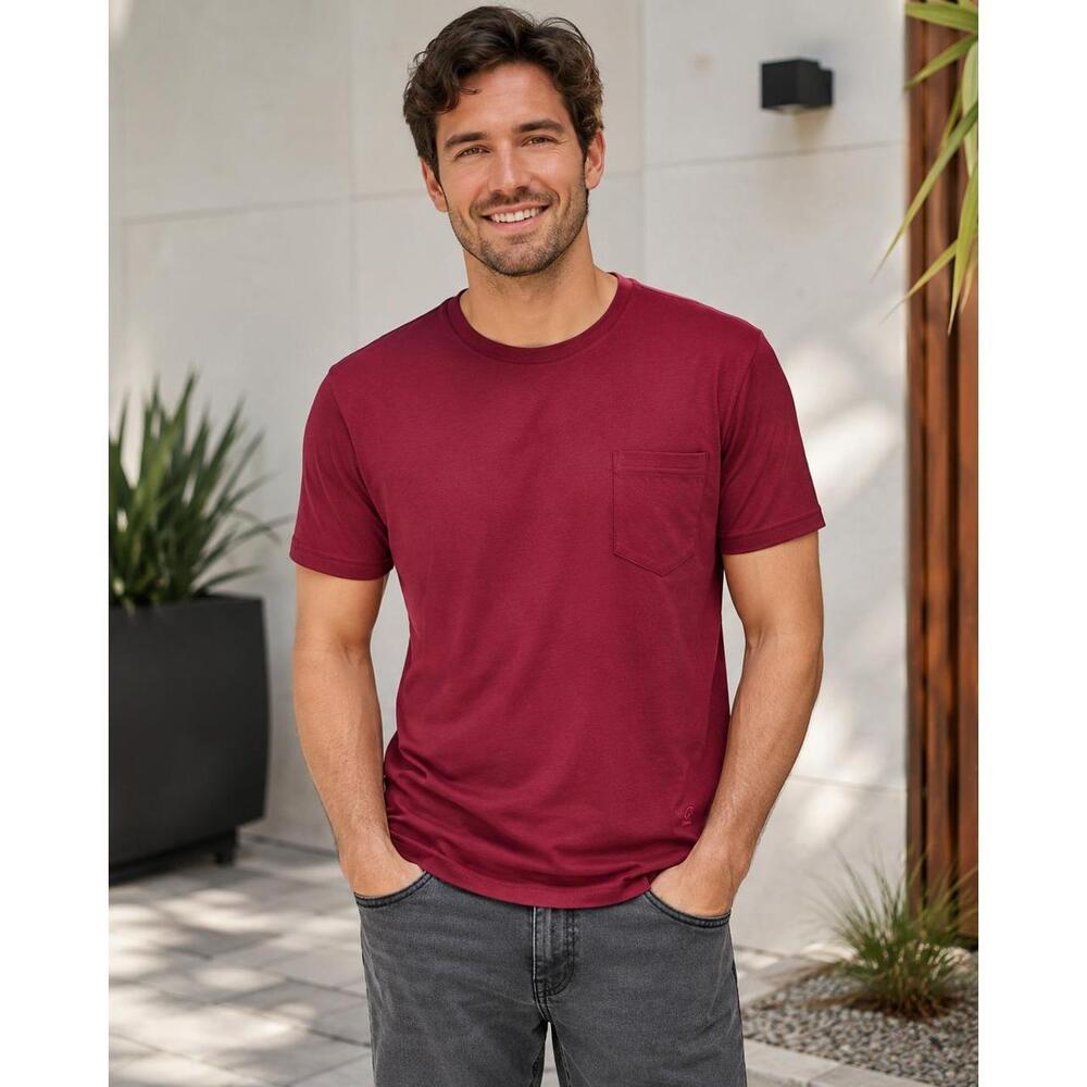 Cozy Earth Bamboo Stretch Knit Tee Men's Medium Pomegranate Red Pocket NWT